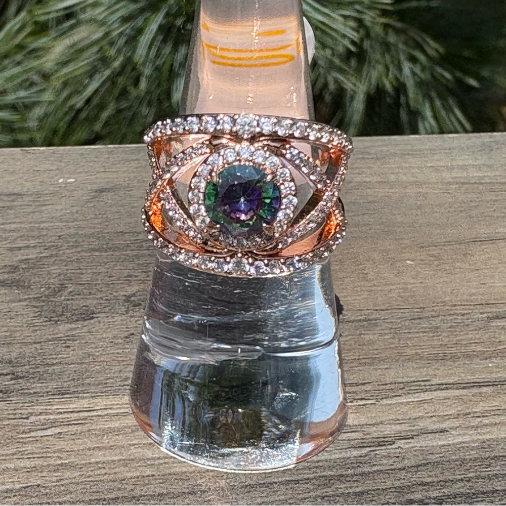 Gold and Green Statement Ring with Intricate Design